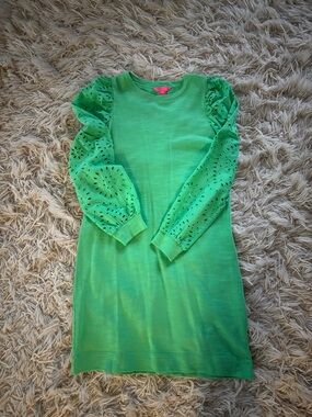 Lilly Pulitzer Green Long Sleeve Eyelet Puff-Sleeve Dress